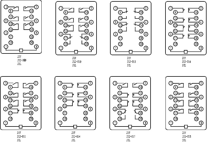 JZJ-210,JZY-210中間繼電器接線圖圖