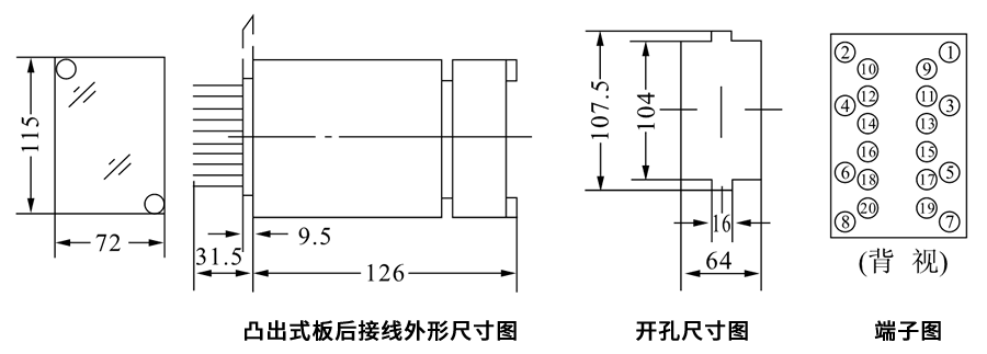 DZL-220X凸出式板后接線安裝尺寸圖